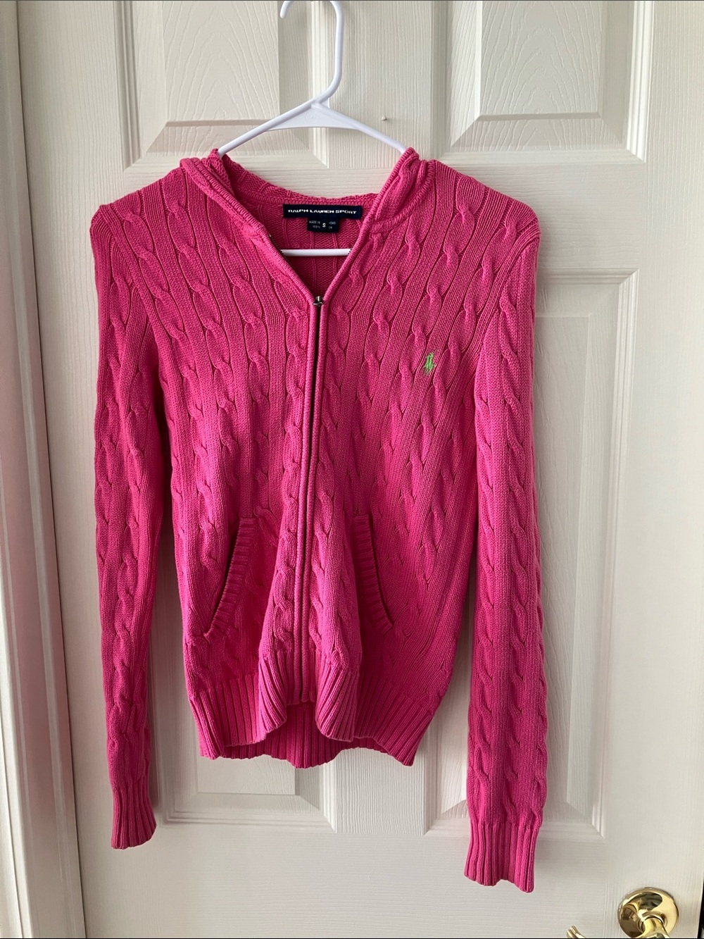 Ralph Lauren Pink Cable-Knit Zip Hoodie
